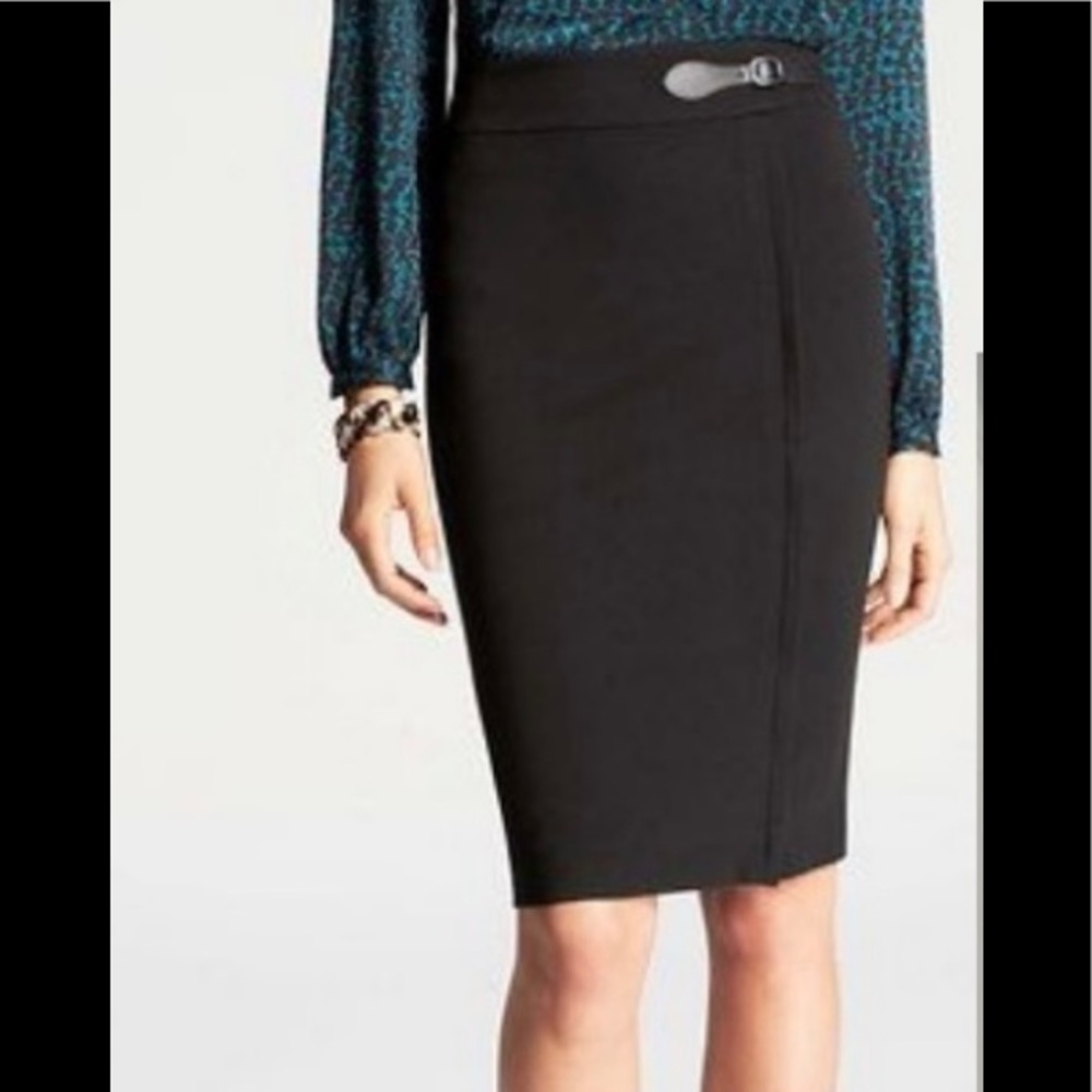 Ann Taylor Buckle Detail Zipper Slit Pencil Skirt Black 12P